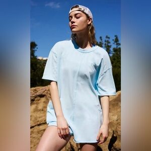 FREE PEOPLE HOT SHOT TEE ROMPER, Light Blue